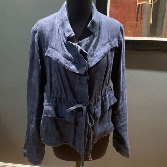 🎉🎊HOST PICK🎊🎉 Nanette Lepore navy 100% linen drawstring waist jacket, sz 6 - Picture 1 of 11